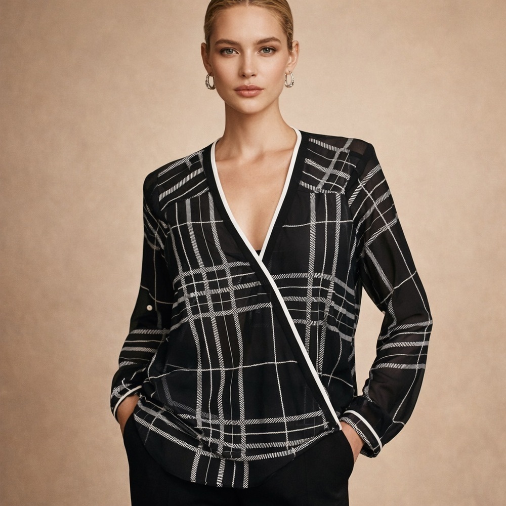 Daniel Rainn Black and White Plaid Blouse
